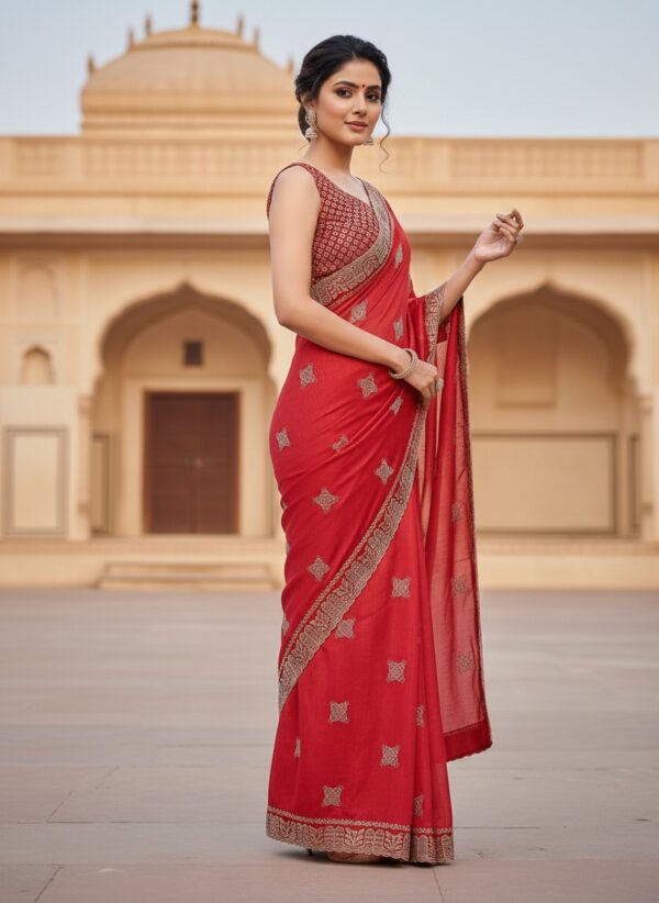 Women's Festive Red Art Silk Saree with Traditional Zari Work