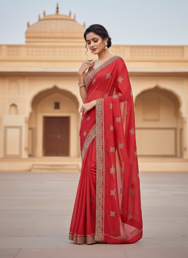 Women's Festive Red Art Silk Saree with Traditional Zari Work