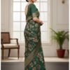 Women's Enchanting Dark Green Art Silk Saree with Floral Print and Zari Border