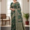 Women's Enchanting Dark Green Art Silk Saree with Floral Print and Zari Border