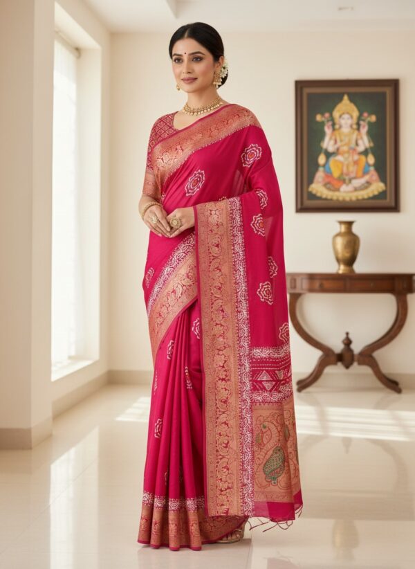 Royal Rose Pink Banarasi Art Silk Saree with Elegant Copper-Gold Zari Weaving