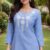 Women's Sky Blue Cotton Silk Embroidered Short Kurti