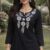 Women's Jet Black Cotton Silk Embroidered Short Kurti
