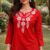 Women's Radiant Red Cotton Silk Embroidered Short Kurti