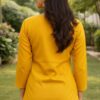 Women's Mustard Yellow Embroidered Cotton Silk Short Kurti