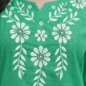 Women's Emerald Green Embroidered Cotton Silk Short Kurti