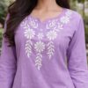 Women's Lavender Cotton Silk Embroidered Short Kurti