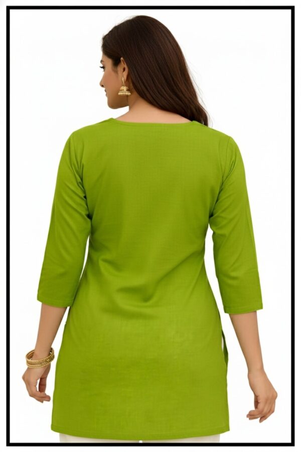 Women's Parrot Green Cotton Silk Embroidered Tunic Kurti