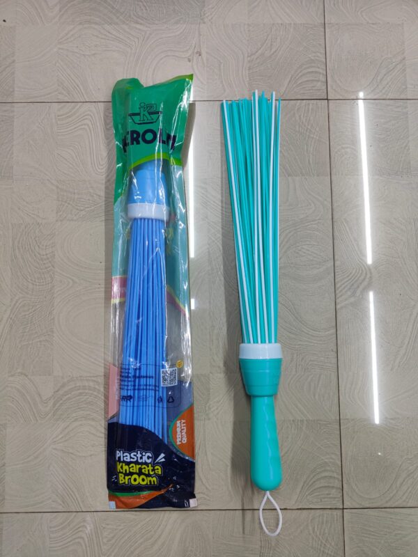 Kharata Plastic Broom with 60 Bristles, 58 cm Handle, Multi-Colour, for Wet and Dry Cleaning